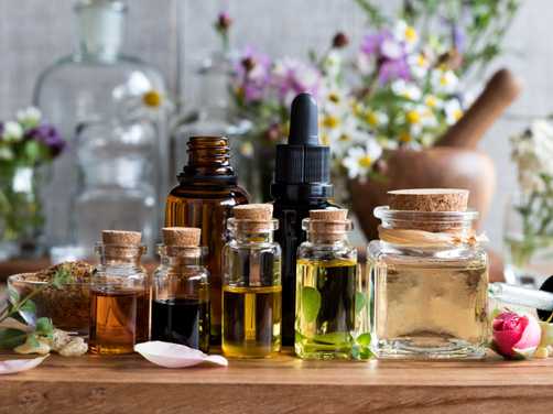 essential oils on table 
